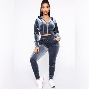 Fashion Nova Blue Velour Set